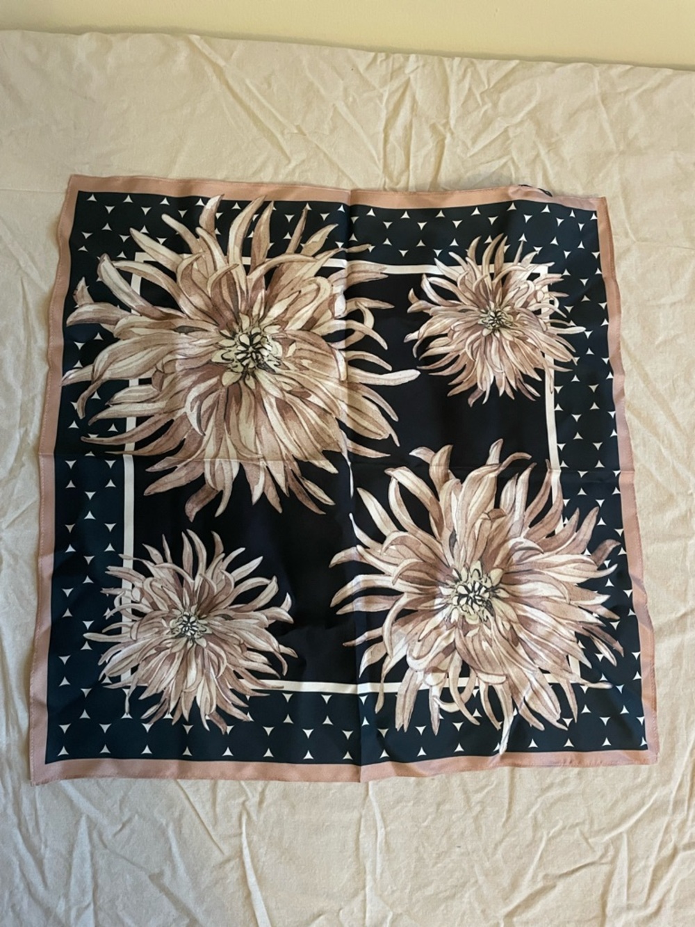 Ann Taylor Black and Blush Floral Silk Scarf